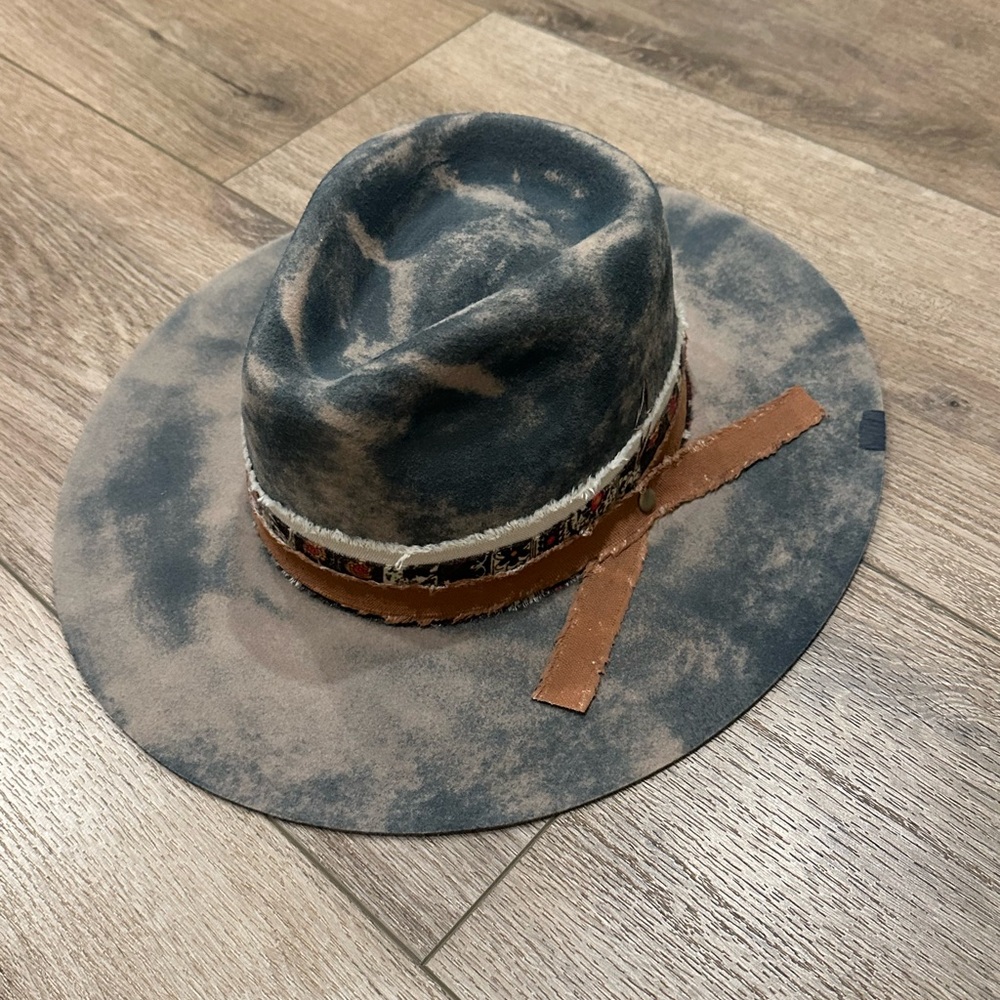 Ruediger Distressed Wide Brim Hat with Brown Band